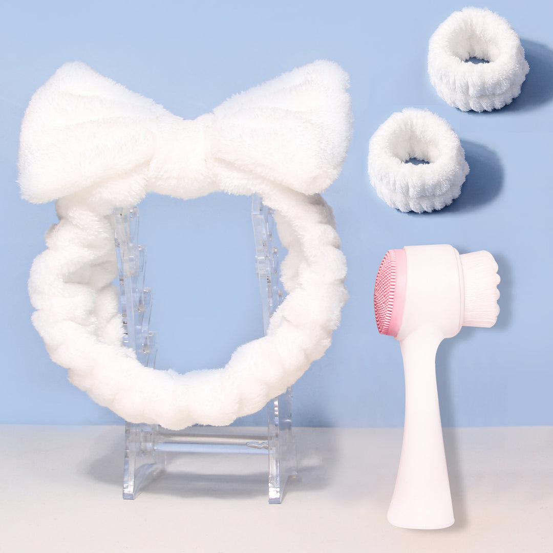 💖🧼 Facial Wash Set | Coral Fleece Hair Band + Cleansing Brushes (3/4-Piece Set)