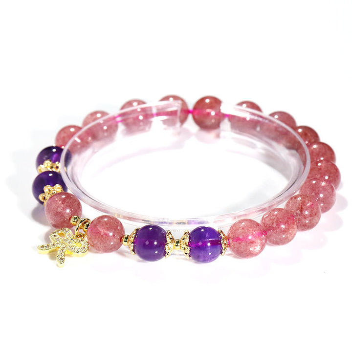 Strawberry Crystal & Amethyst DIY Bracelet – Korean Style Elegance