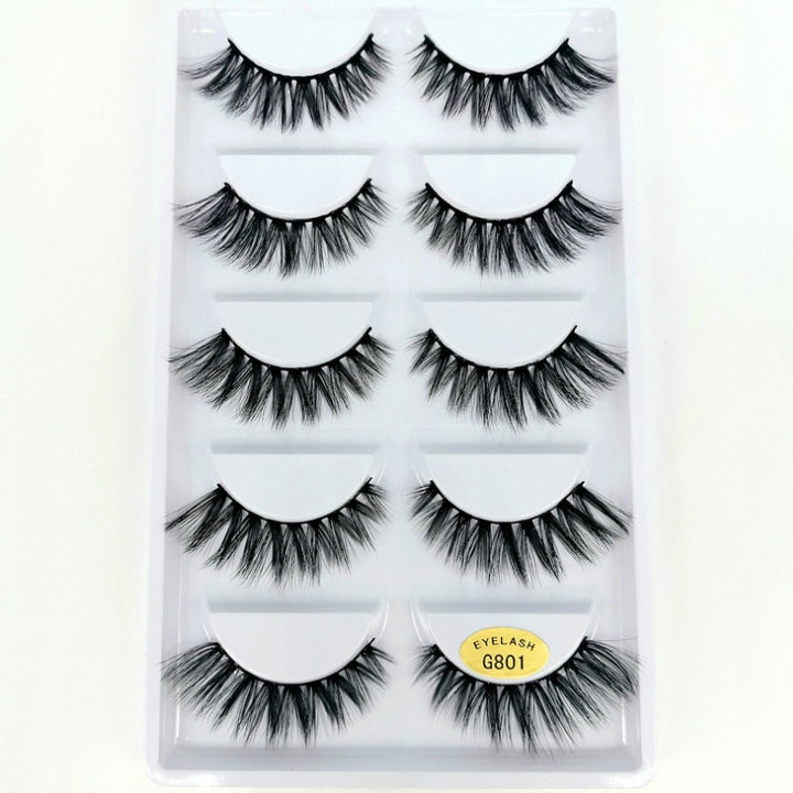 👁️✨ 3D Mink Hair False Eyelashes – Thick Volume 5 Pairs Cotton Stem Lash Set