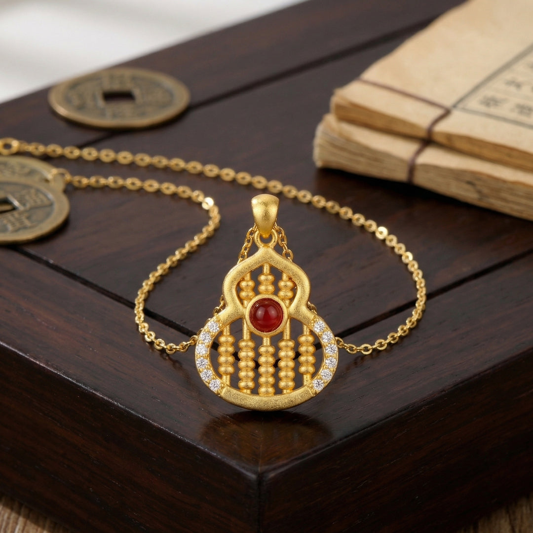 925 Sterling Silver Elegant Gourd-Shaped Abacus Pendant Necklace