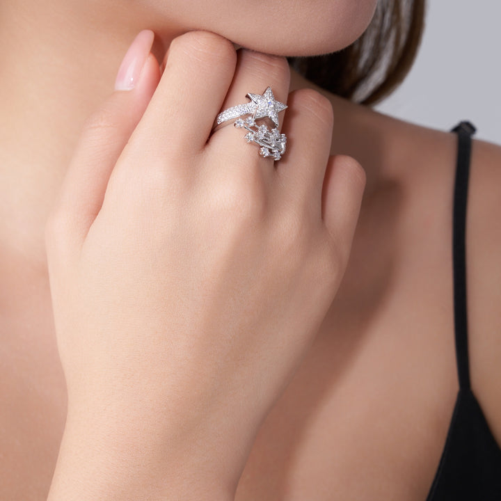 💍 Comet Moissanite Minimalist Ring – Platinum-Plated S925 Silver (5g, Sizes 5–9) 💍