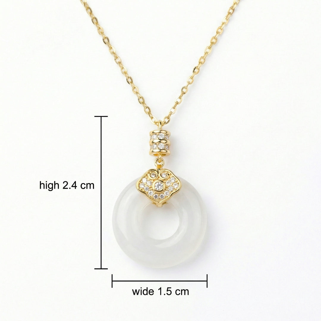 ✨ 925 Sterling Silver Elegant White Jade Donut Pendant Necklace with Sparkling Diamond Accents ✨