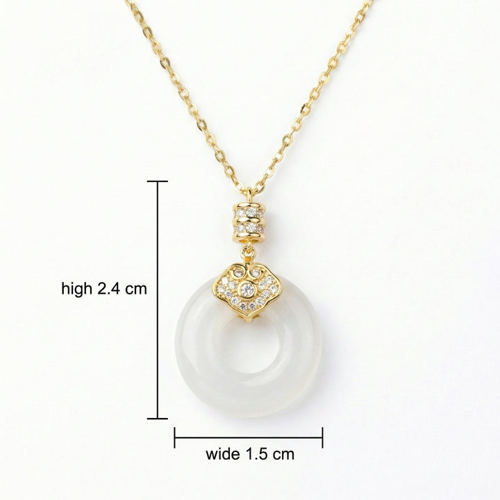 ✨ 925 Sterling Silver Elegant White Jade Donut Pendant Necklace with Sparkling Diamond Accents ✨