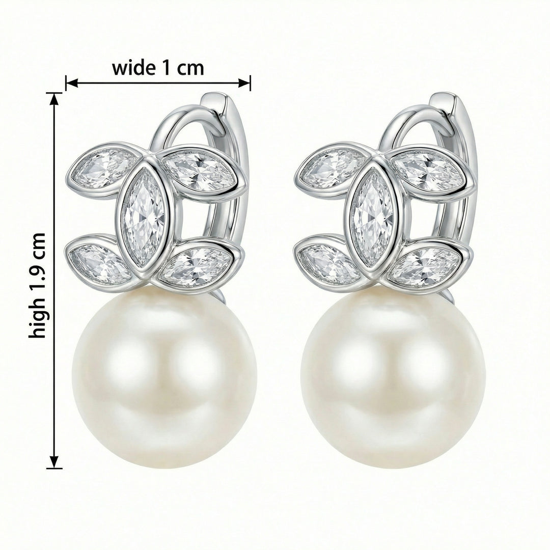 ✨ 925 Sterling Silver Marquise Crystal & Pearl Drop Earrings – Elegant Floral Design ✨