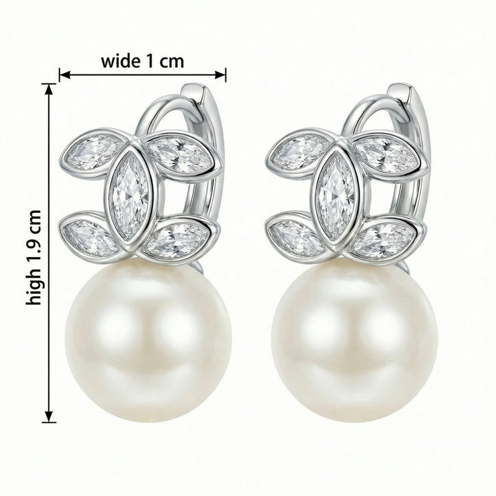 ✨ 925 Sterling Silver Marquise Crystal & Pearl Drop Earrings – Elegant Floral Design ✨