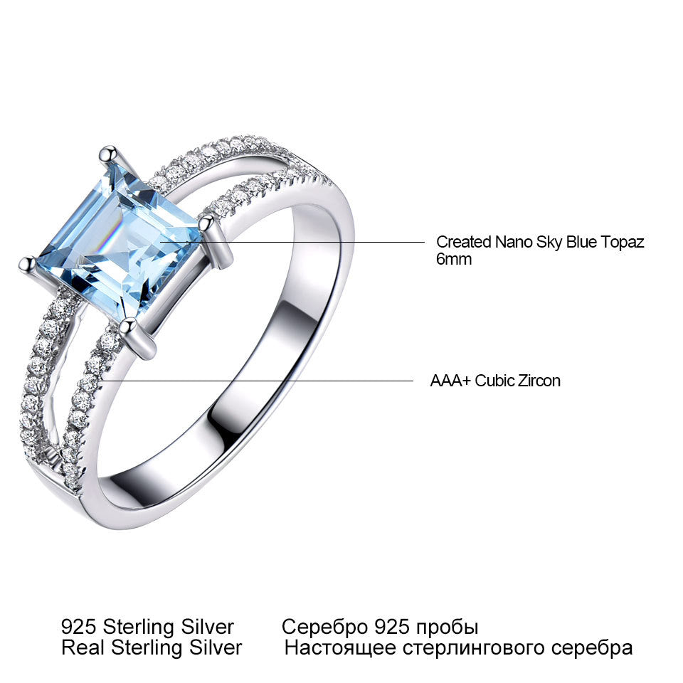 925 Sterling Silver Sky Blue Topaz Ring – Elegant Women’s Geometric Jewelry