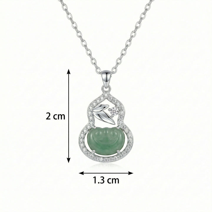 925 Sterling Silver Gourd Necklace – Green Jade Pendant with Sparkling Gemstones