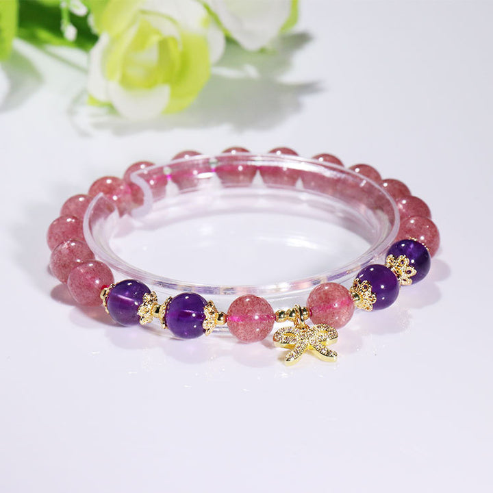 Strawberry Crystal & Amethyst DIY Bracelet – Korean Style Elegance