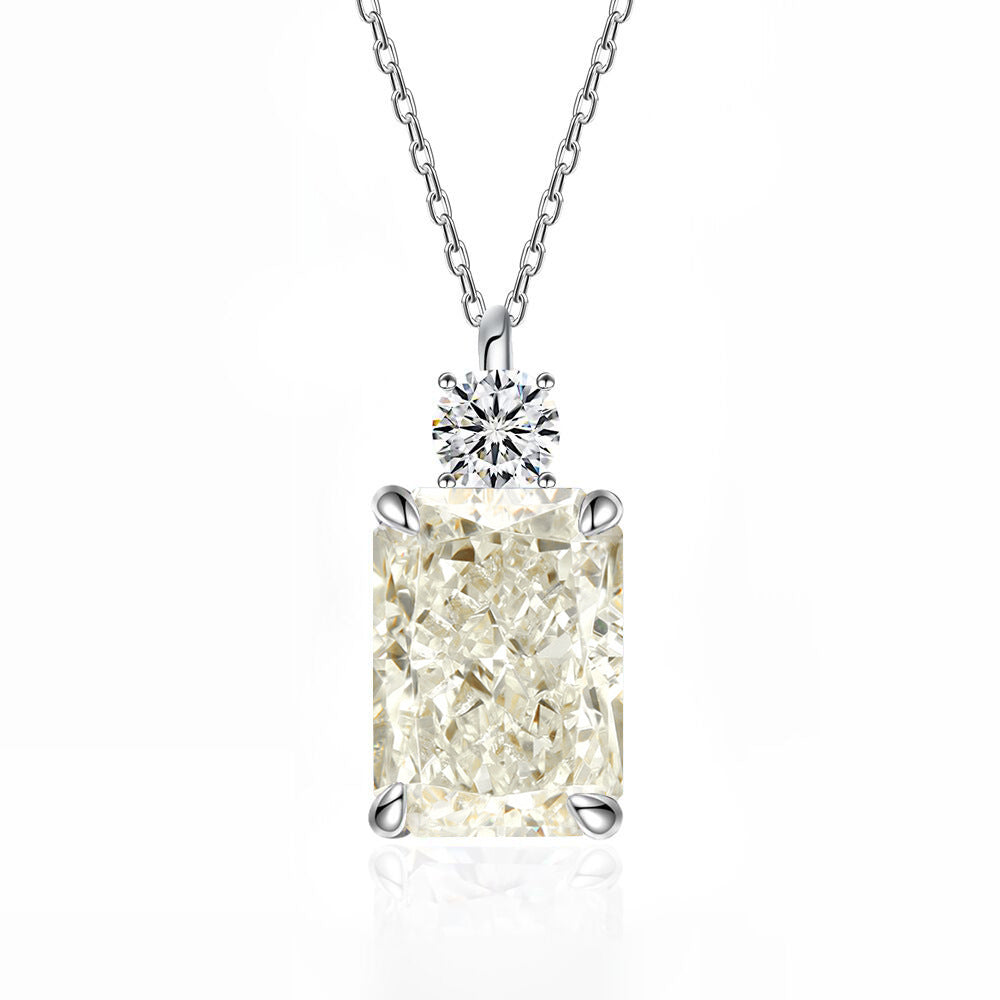 Women’s Deep Tanzanite Rectangular Necklace – 925 Silver Ice-Flower Cut Diamond Pendant