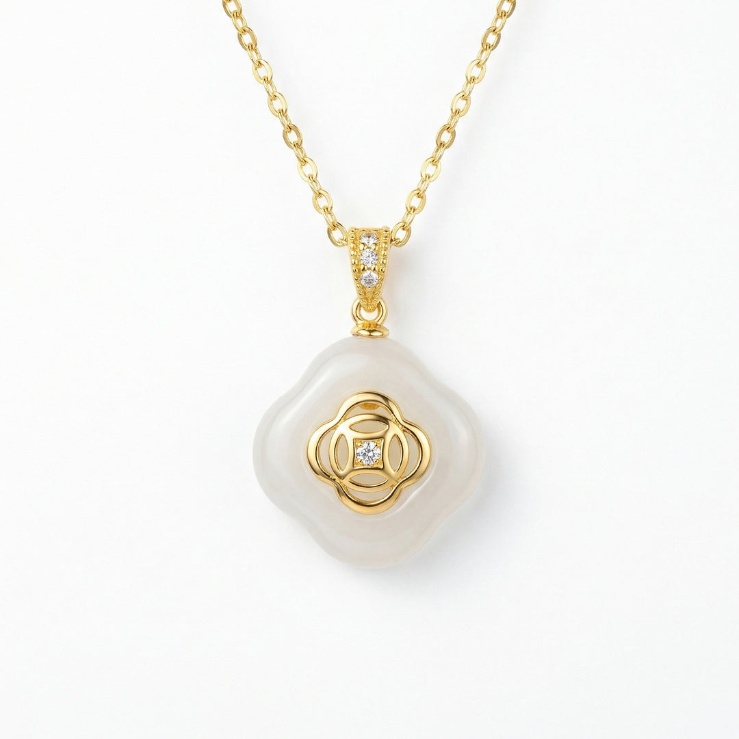 ✨ White Jade Quatrefoil Pendant Necklace