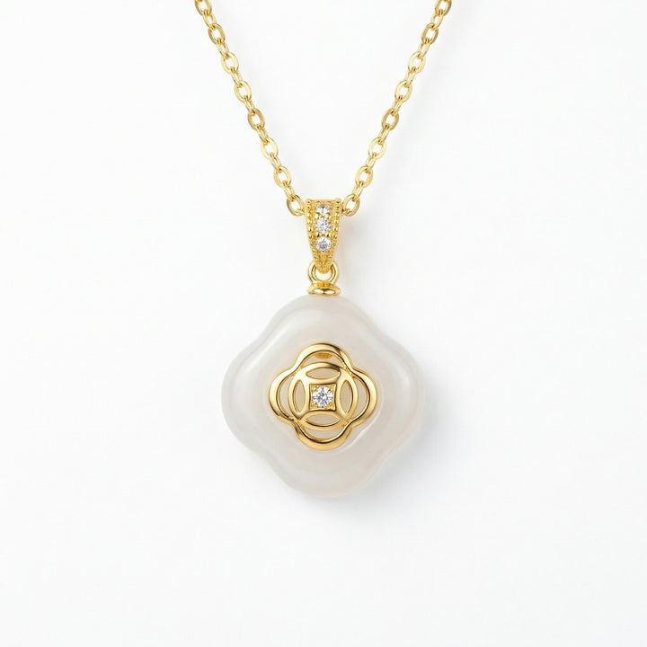 ✨ White Jade Quatrefoil Pendant Necklace