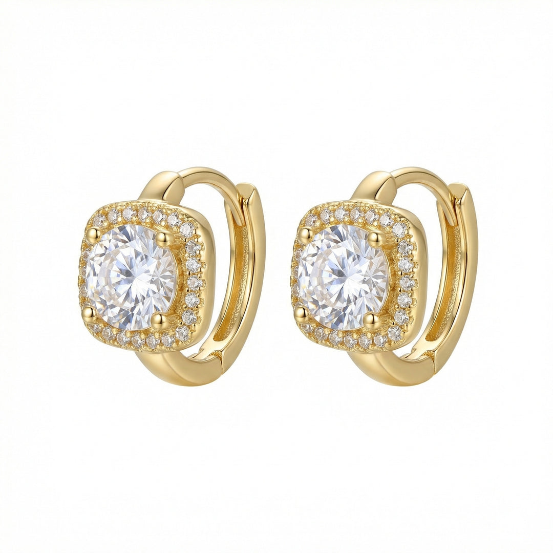 ✨ 925 Sterling Silver Square Halo Huggie Hoop Earrings with Round Center Stones ✨