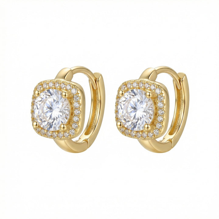 ✨ 925 Sterling Silver Square Halo Huggie Hoop Earrings with Round Center Stones ✨