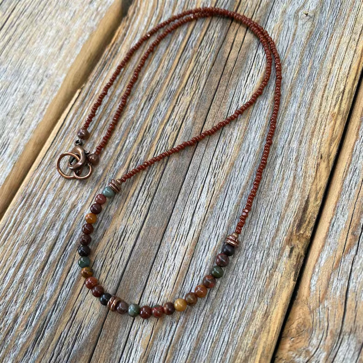 Hip-Hop Turquoise Rice Bead Necklace – Heart Letter Pendant Snake Chain
