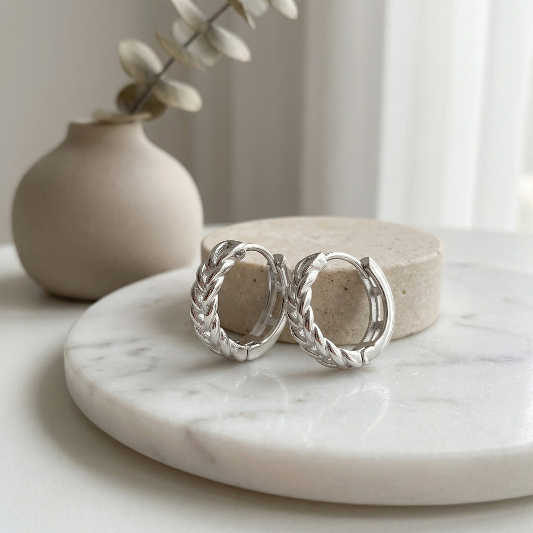 ✨ 925 Sterling Silver Braided Huggie Hoop Earrings for Women ✨