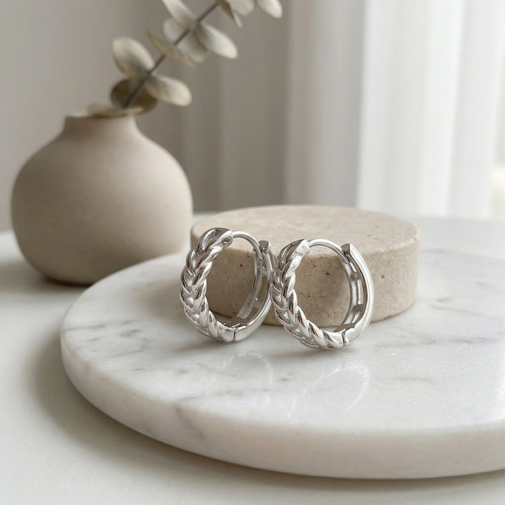 ✨ 925 Sterling Silver Braided Huggie Hoop Earrings for Women ✨