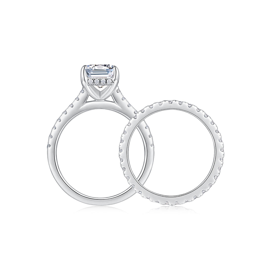 💍 Octagonal Moissanite Double Ring Set – Platinum-Plated S925 Silver (7×12 mm) 💍