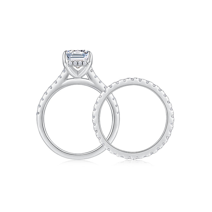 💍 Octagonal Moissanite Double Ring Set – Platinum-Plated S925 Silver (7×12 mm) 💍