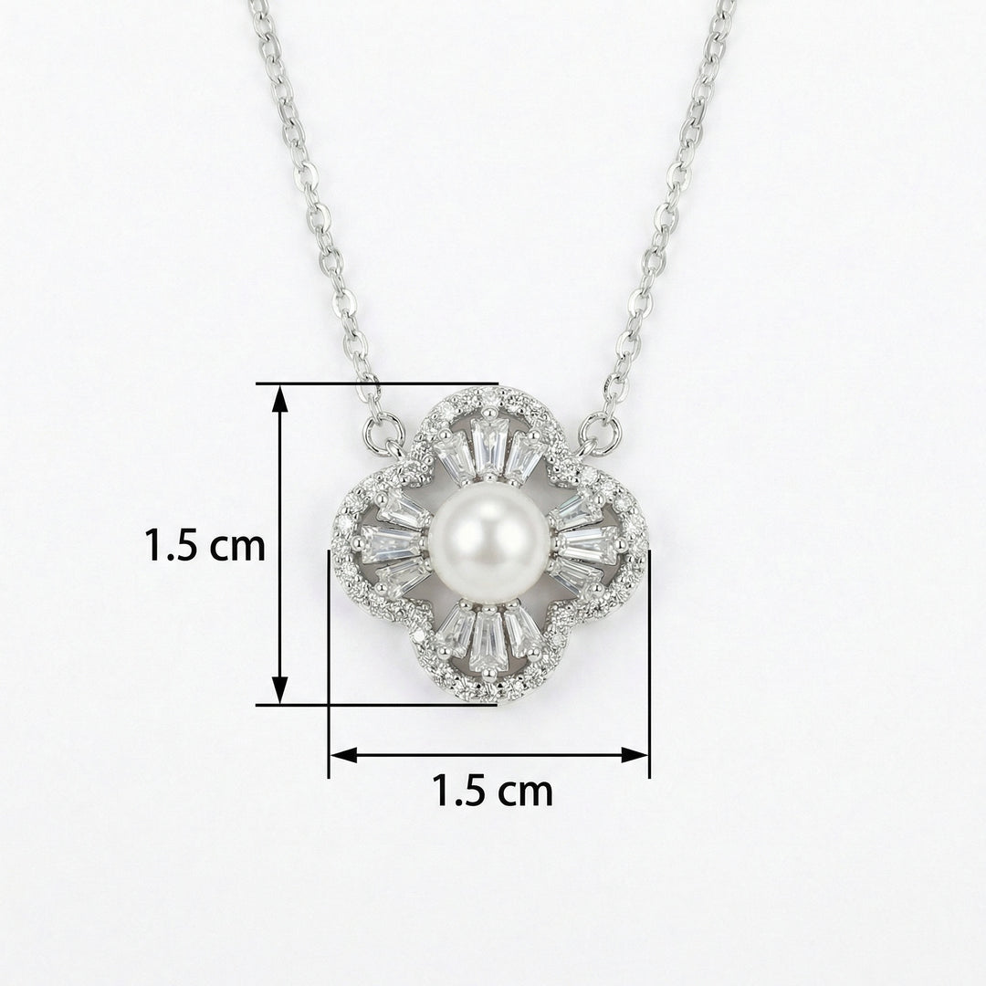 ✨ 925 Sterling Silver Elegant Floral Pearl Pendant Necklace with Sparkling Accents ✨