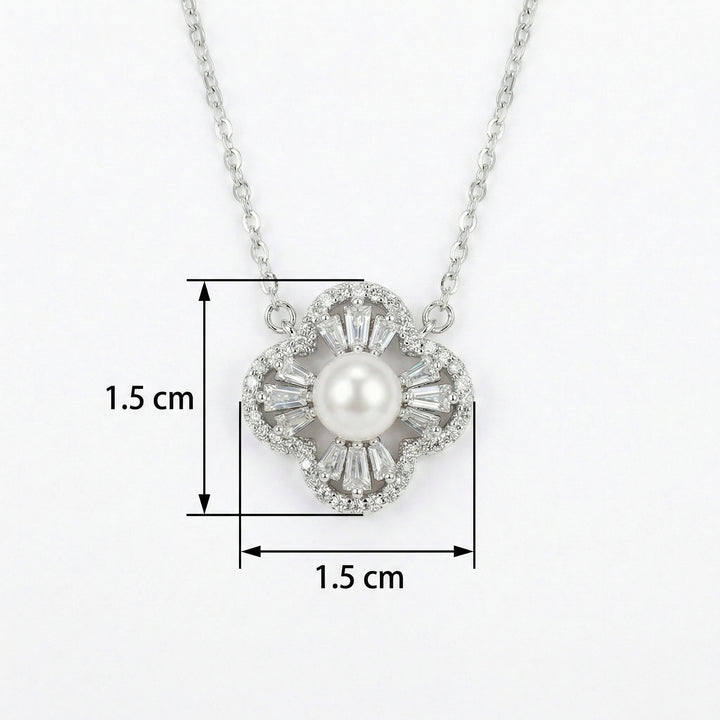 ✨ 925 Sterling Silver Elegant Floral Pearl Pendant Necklace with Sparkling Accents ✨
