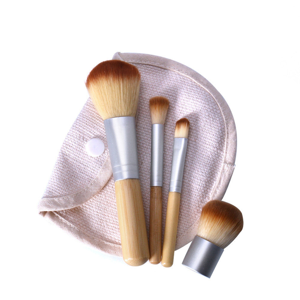 🌿✨ Bamboo Handle 4-Piece Makeup Brush Set 💄