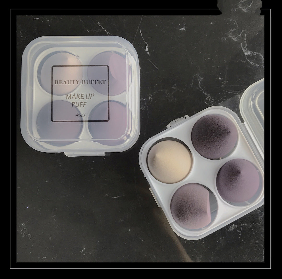 🥚💄 Beauty Egg Sponge Set Box – Soft Powder Puff Makeup Blender (4PCS Wet & Dry Set)
