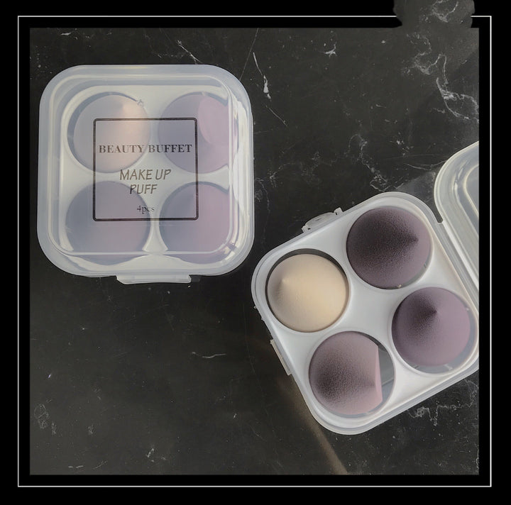 🥚💄 Beauty Egg Sponge Set Box – Soft Powder Puff Makeup Blender (4PCS Wet & Dry Set)