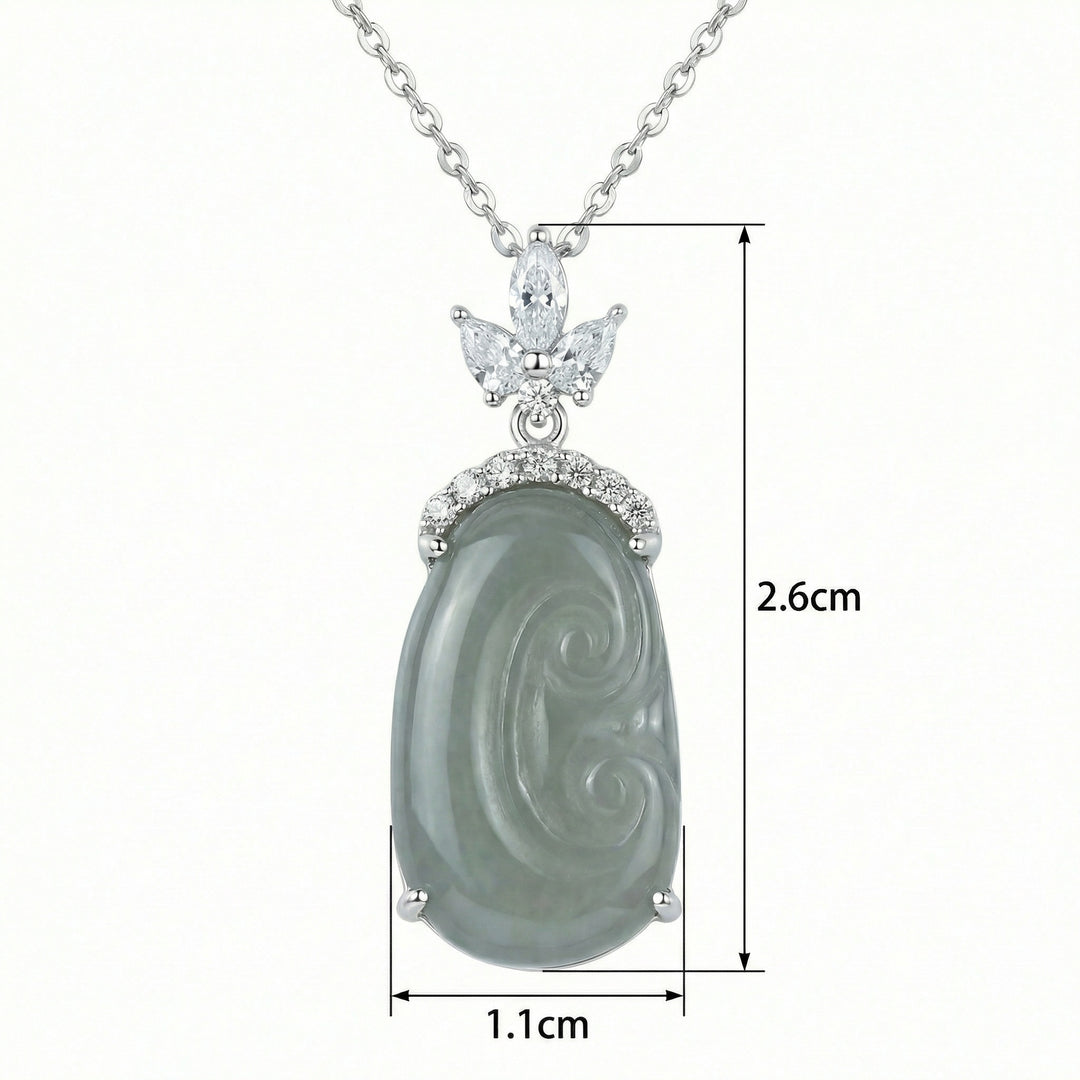 925 Sterling Silver Gray-Green Jade Ruyi Pendant Necklace – Marquise Accent Elegance