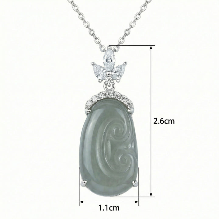 925 Sterling Silver Gray-Green Jade Ruyi Pendant Necklace – Marquise Accent Elegance