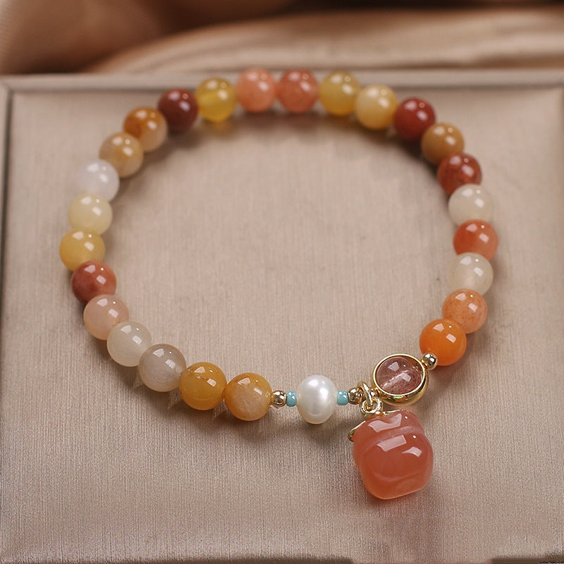 Natural Jinsi Jade Agate Persimmon Pendant Bracelet – Ethnic Style for Women
