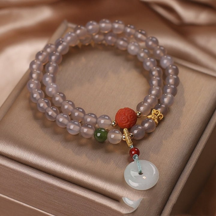 Natural Gray Chinese Multi-Layer Beaded Bracelet – Original Design for Women