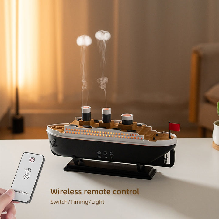 🚢💧 Steamship Diffuser | LED Humidifier with 7-Color Lights & Remote ✨