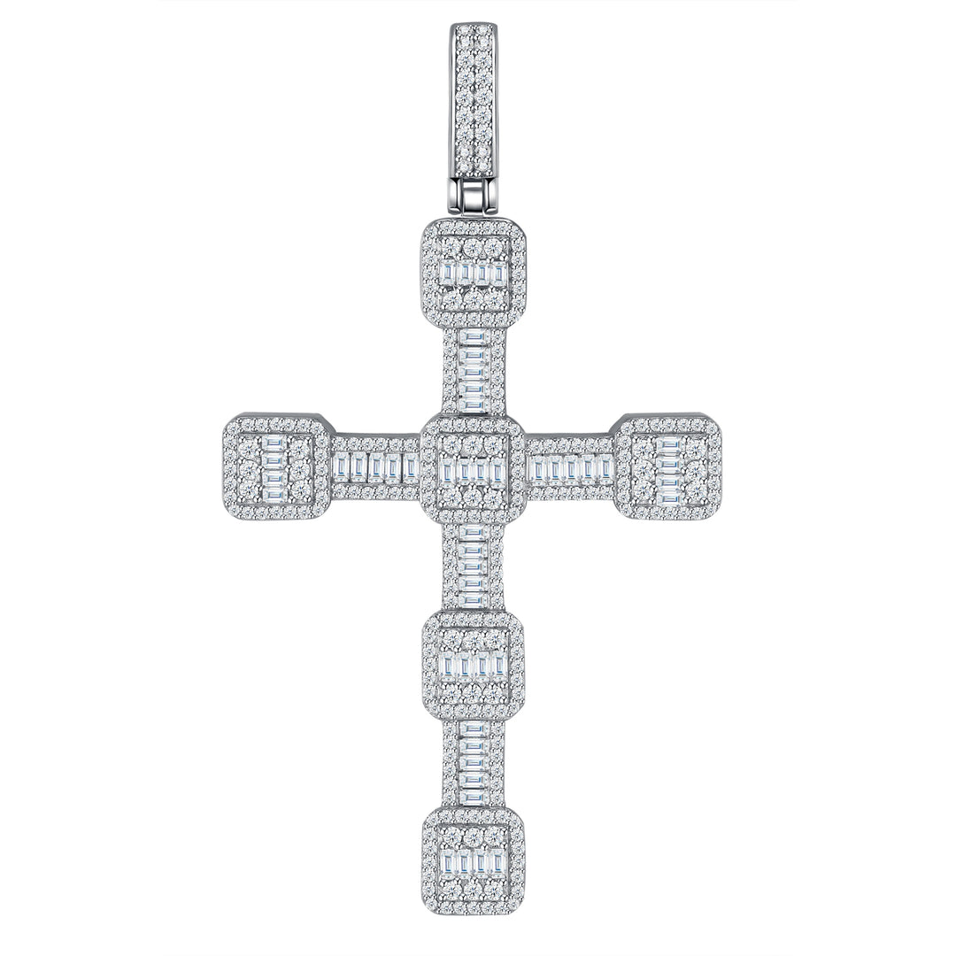 ✨ 925 Sterling Silver Minimalist Moissanite Cross Pendant Necklace – Platinum-Plated ✨