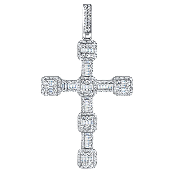 ✨ 925 Sterling Silver Minimalist Moissanite Cross Pendant Necklace – Platinum-Plated ✨
