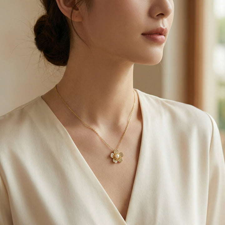 ✨ Floral Pearl Pendant Necklace