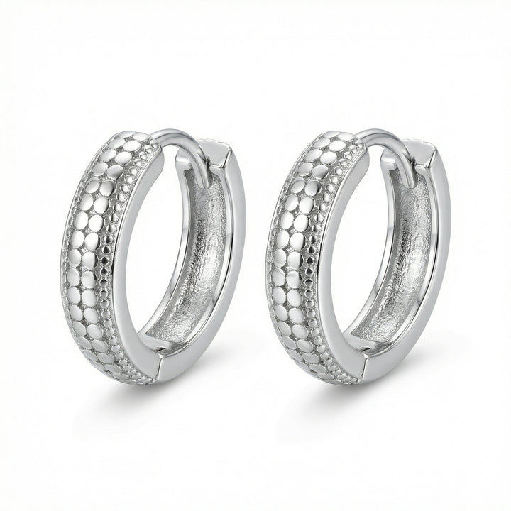 ✨ 925 Sterling Silver Textured Dotted Huggie Hoop Earrings ✨