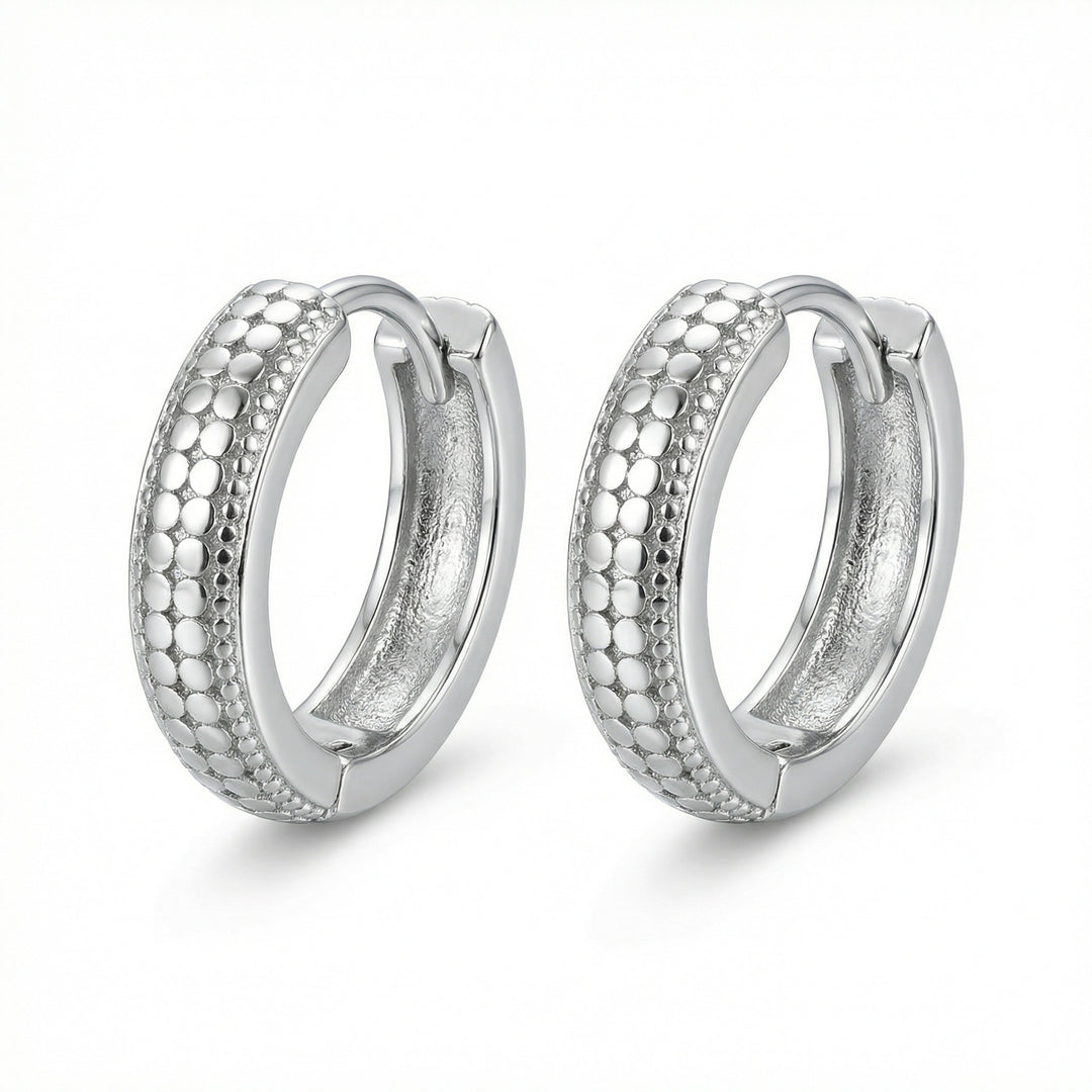 ✨ 925 Sterling Silver Textured Dotted Huggie Hoop Earrings ✨