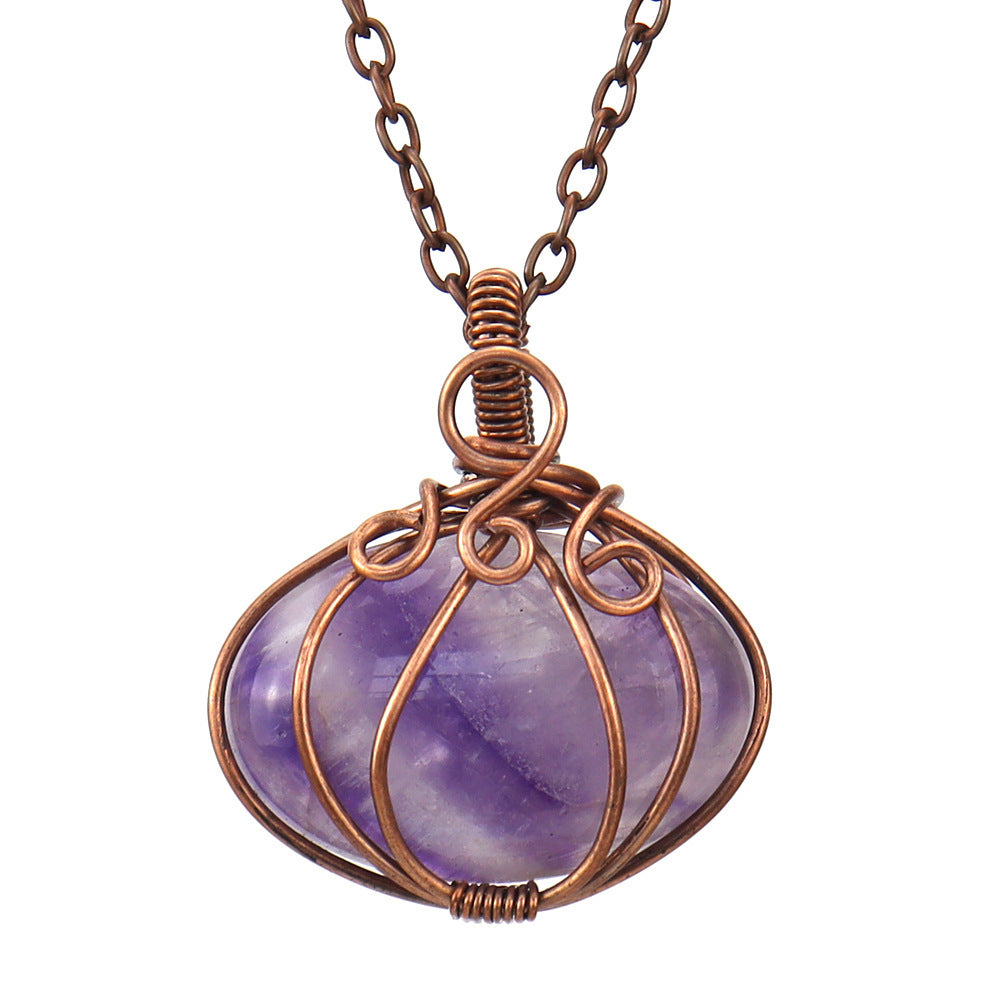 Carnelian Amethyst Halloween Pumpkin Lamp Pendant Necklace