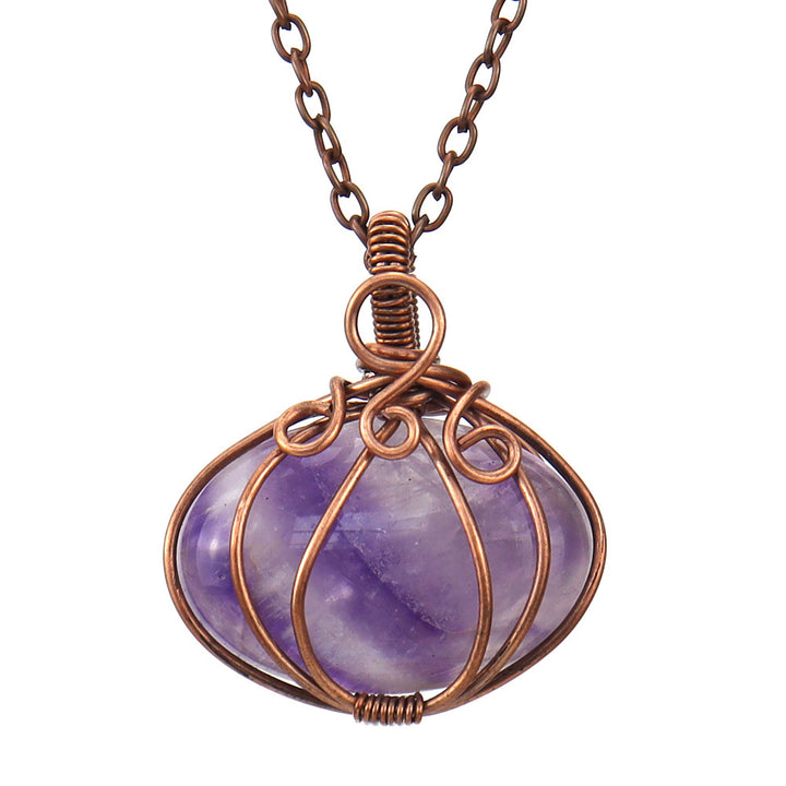 Carnelian Amethyst Halloween Pumpkin Lamp Pendant Necklace