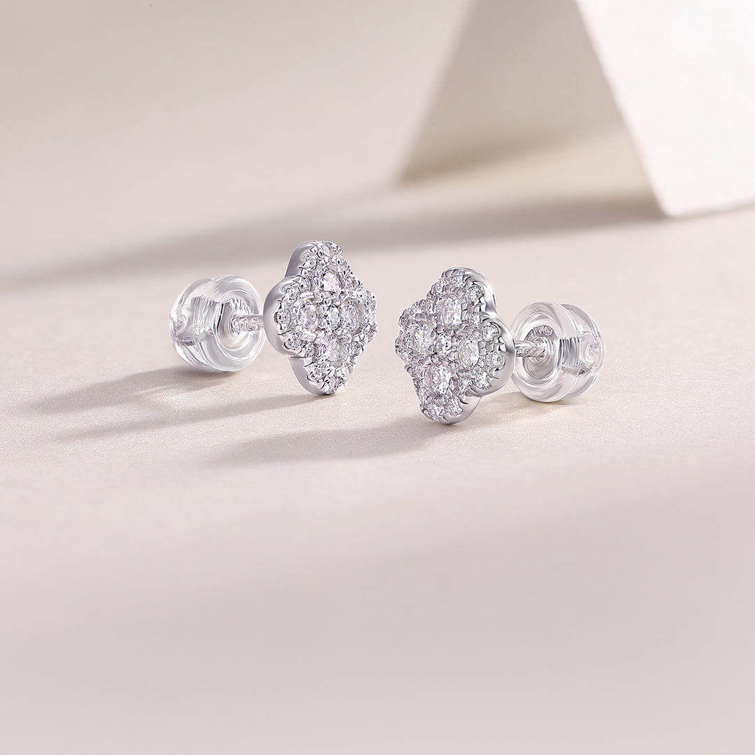 Lucky Four-Leaf Clover Moissanite Earrings – Platinum-Plated S925 Silver