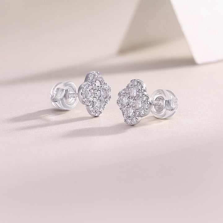 Lucky Four-Leaf Clover Moissanite Earrings – Platinum-Plated S925 Silver
