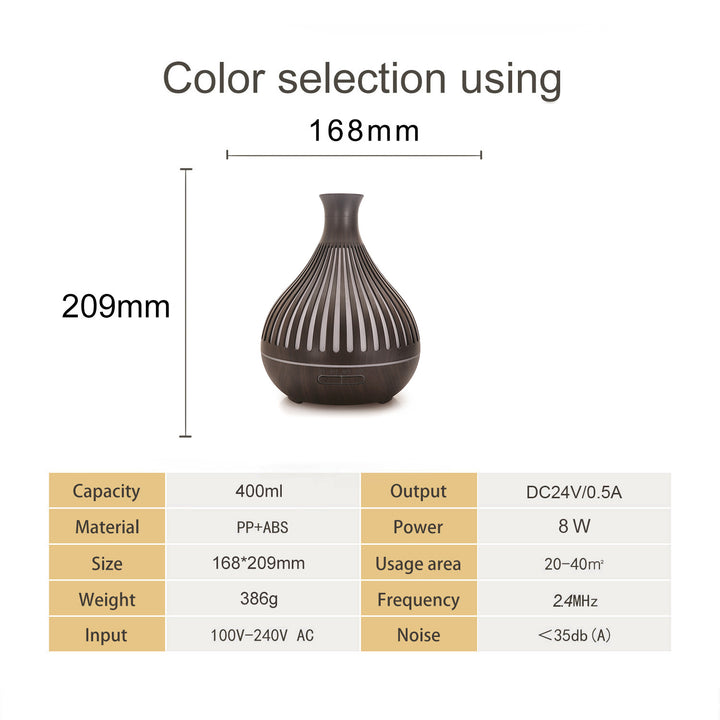 🌿💧 Vase Wood Grain Humidifier 400ML | Aromatherapy Ultrasonic Diffuser 🌙✨