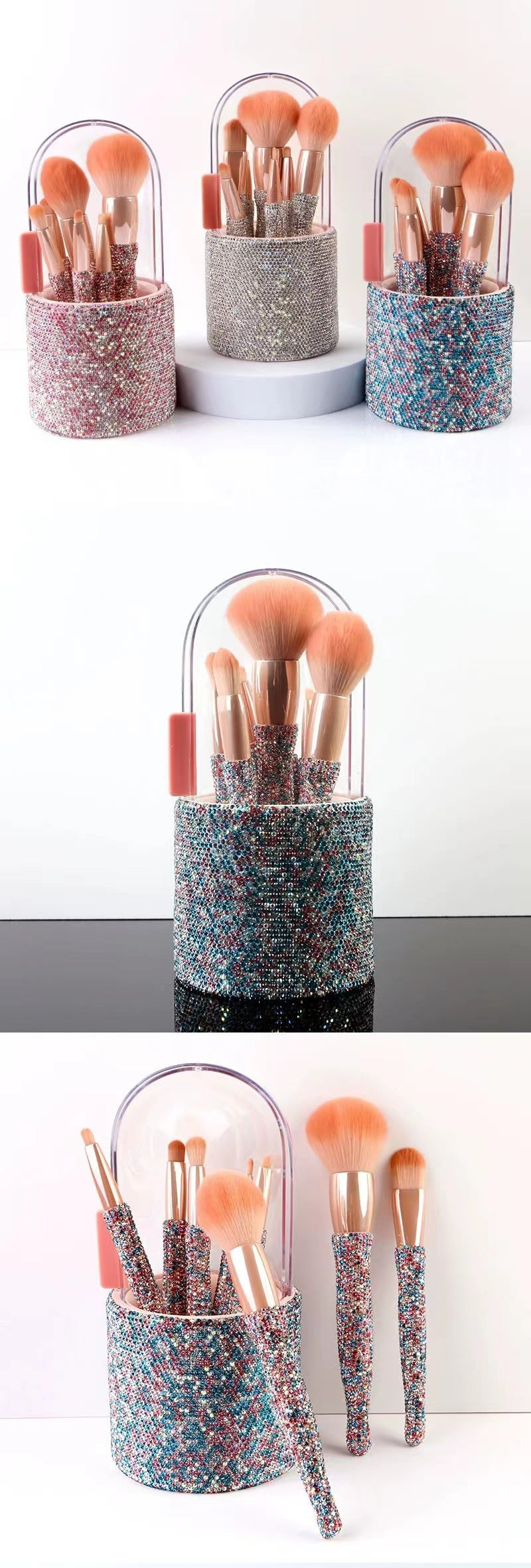 ✨ Light Luxury Diamond-Embedded Makeup Brush Set — 8-Piece Beauty Tools Kit 💄💎