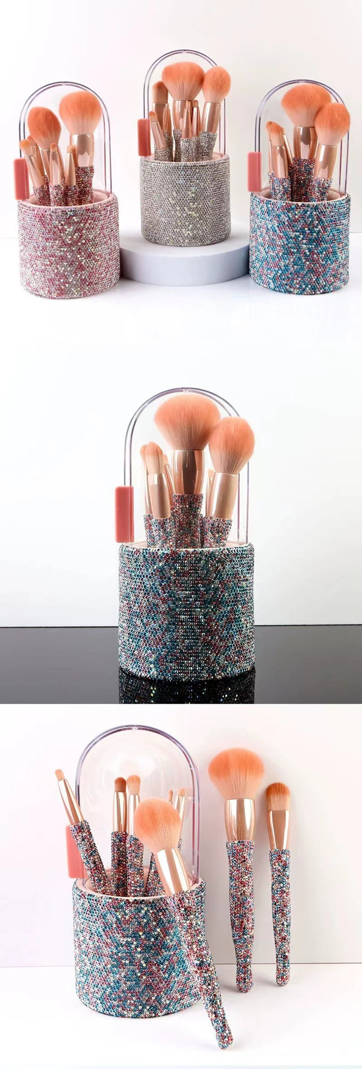 ✨ Light Luxury Diamond-Embedded Makeup Brush Set — 8-Piece Beauty Tools Kit 💄💎