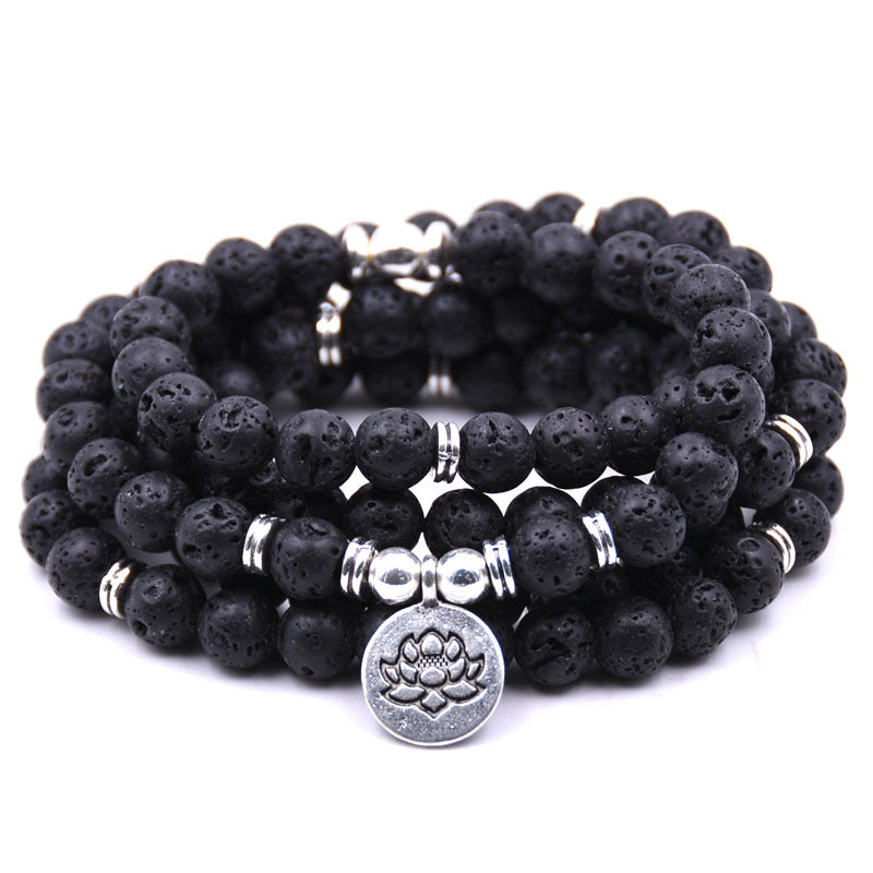 Silver Lotus Pendant Buddha Bead Bracelet – Spiritual Yoga Jewelry