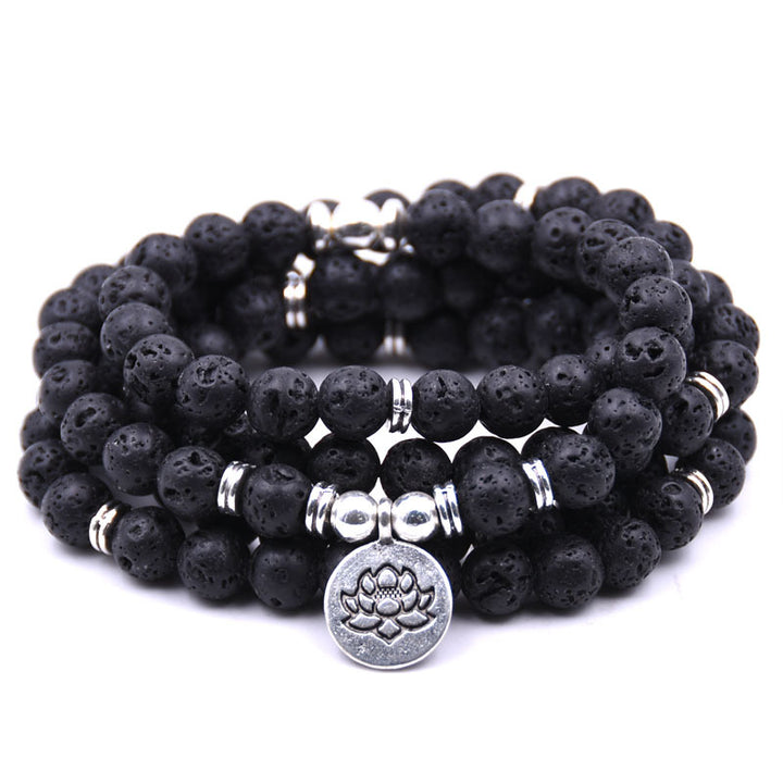 Silver Lotus Pendant Buddha Bead Bracelet – Spiritual Yoga Jewelry