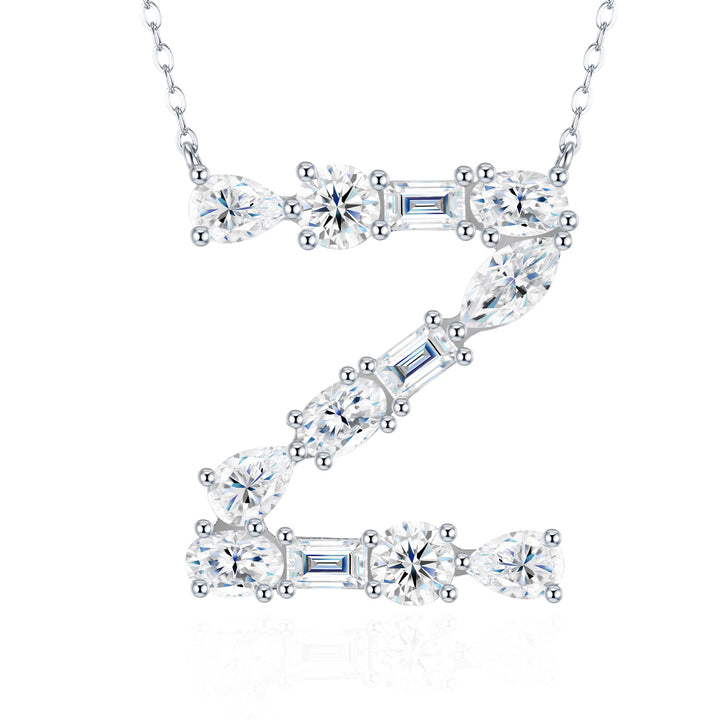 💎 Luxury Letter Z Pendant Necklace – Platinum & Gold-Plated S925 Silver with Moissanite 💎