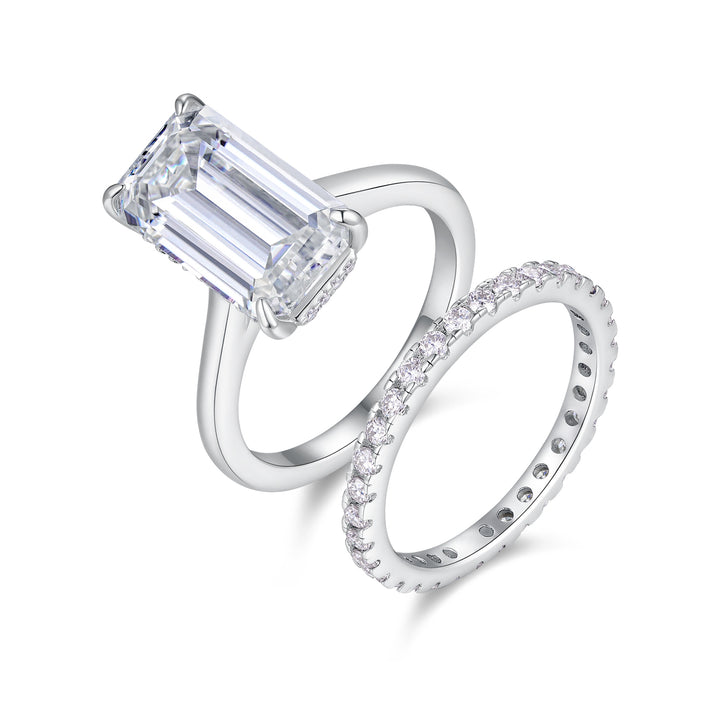💍 Octagonal Moissanite Double Ring Set – Platinum-Plated S925 Silver (8×14 mm) 💍