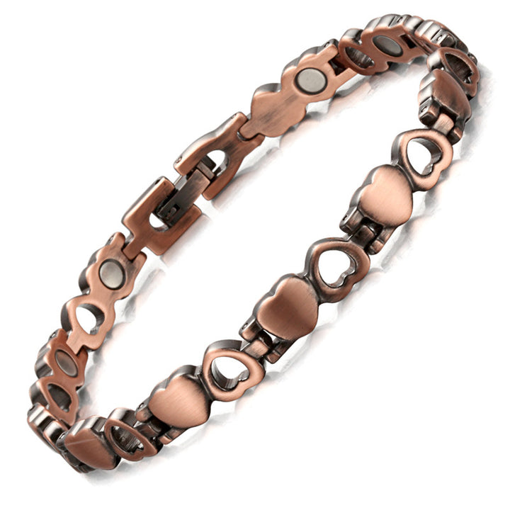 Red Copper Heart-Shaped Magnetic Bracelet for Women