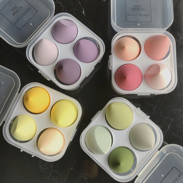 🥚💄 Beauty Egg Sponge Set Box – Soft Powder Puff Makeup Blender (4PCS Wet & Dry Set)